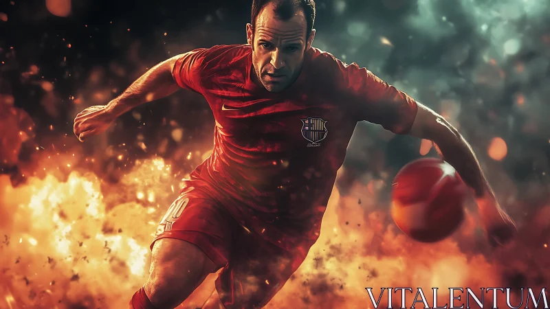 Digital render shows soccer player sprinting through sparks