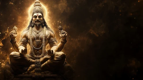 Radiant meditative deity in molten golden aura of light.