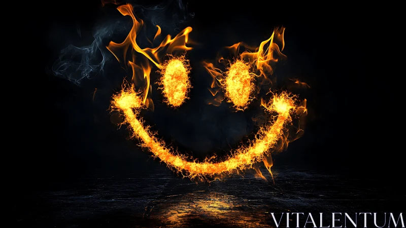 Fire-formed smiley face rendered against dark background