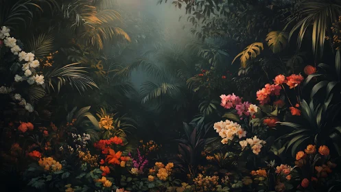 Enchanted Forest Garden Blooms in Golden Light