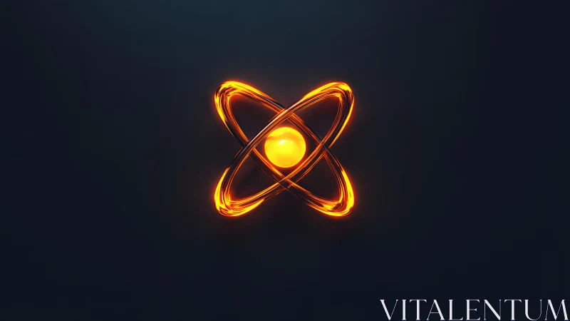Glowing Atom Symbol on Dark Background in Futuristic Digital Art.