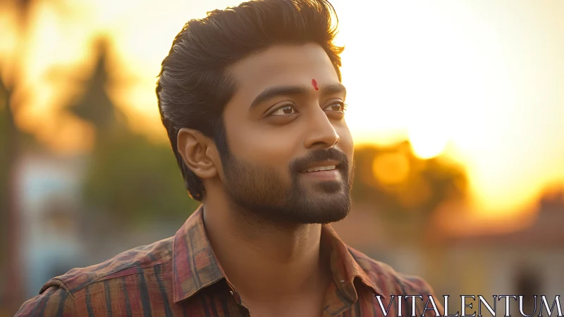 Young man outdoors in sunset light with soft background blur.