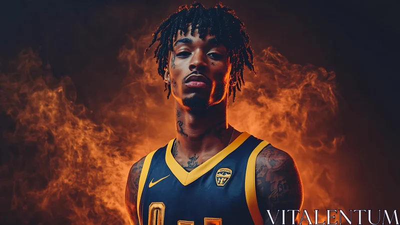 Basketball portrait with fiery orange atmospheric lighting.