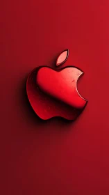 Glossy red apple-shaped emblem with reflective 3D surface shading