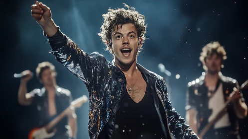 Male vocalist performs on stage under bright concert lighting