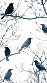 Birds Perched in Bare Branches Dance with Winter's Quiet Solitude