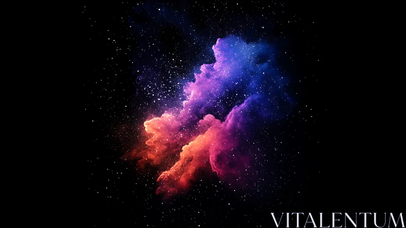 Colorful nebula cloud in deep black outer space field.