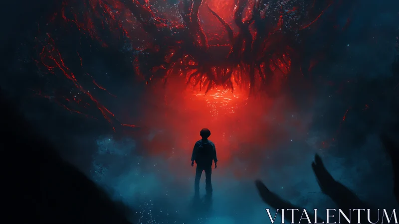 Child at the Ember Maw, staring into a living nightmare portal.