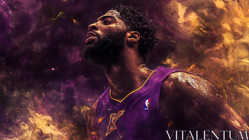 Digital portrait of basketball player in purple blaze.