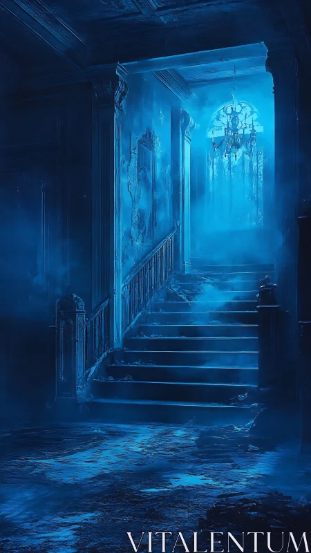 Moonlit ghosts rehearse on a ruined sapphire staircase