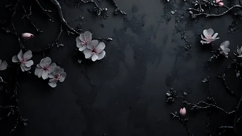 Pale Blossoms Against Dark Textured Surface