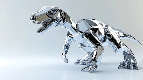 Chrome raptor on the prowl in a sleek futuristic studio.