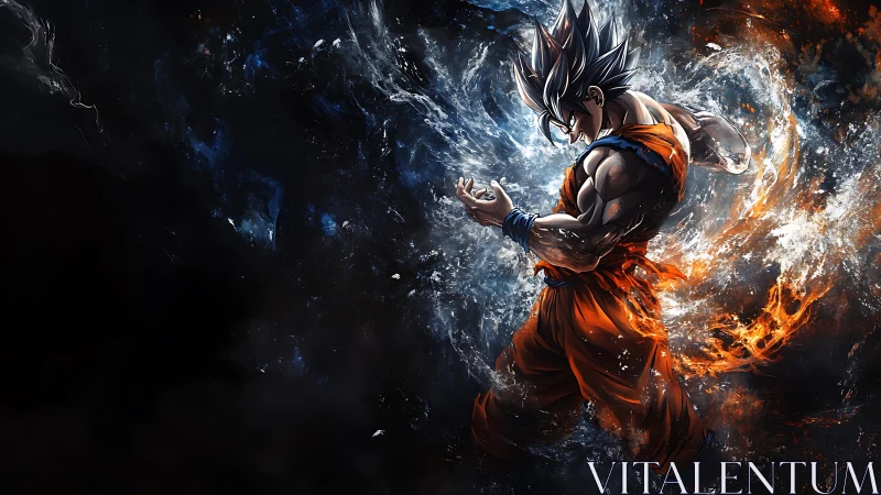 Surging anime warrior gathers swirling cosmic power around