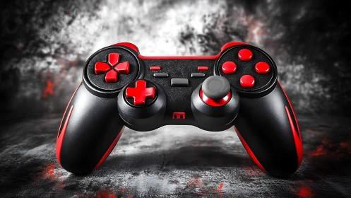 Red and Black Gaming Controller with Illuminated Design.