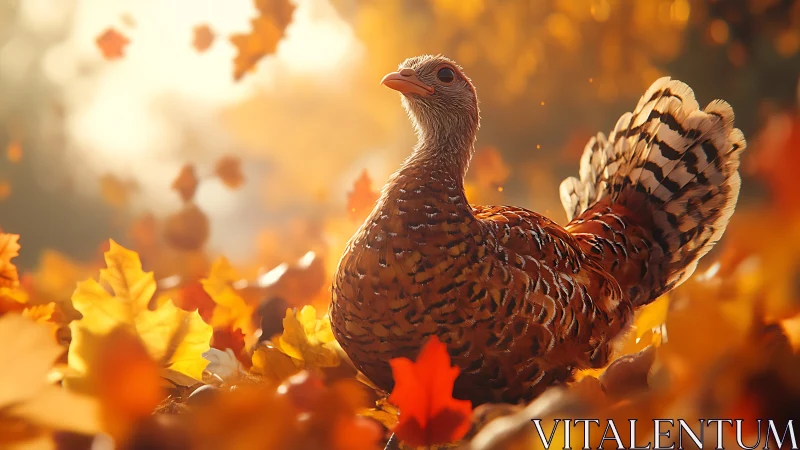 Autumn's Regal Game Bird in Gilded Floral Splendor.