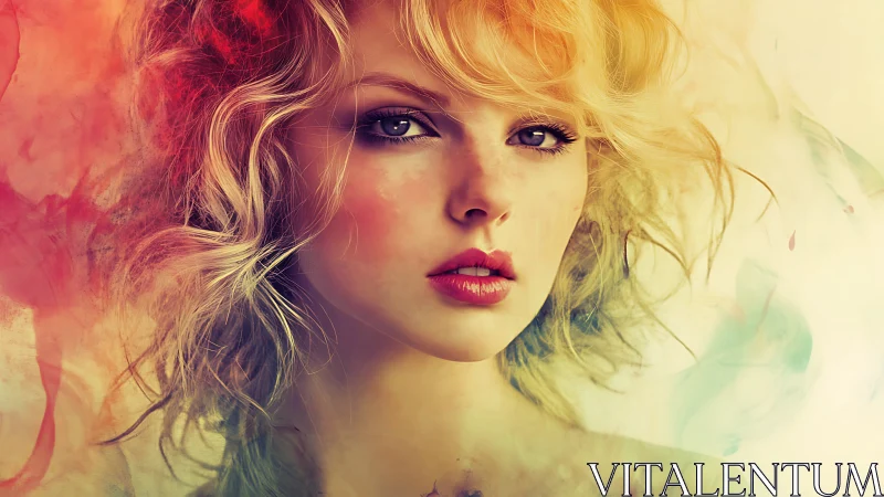 Digital portrait shows a woman’s face framed by abstract color