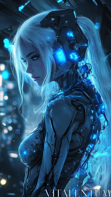 Neon-haired cyborg pauses mid-glitch between girl and ghost