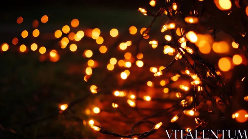 Golden string lights glowing softly in the evening hush.