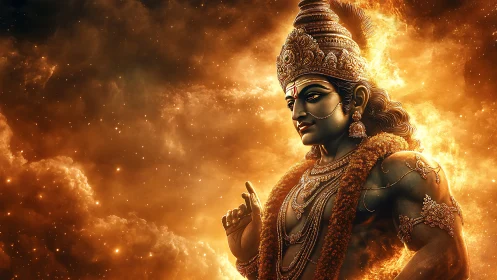 Golden cosmic deity bathed in swirling celestial light.