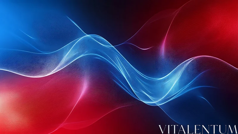 Flowing blue light ribbon over vivid red gradient field.