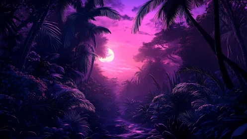 Neon Jungle Whispers: Where Moonlight Seduces the Jungle Floor