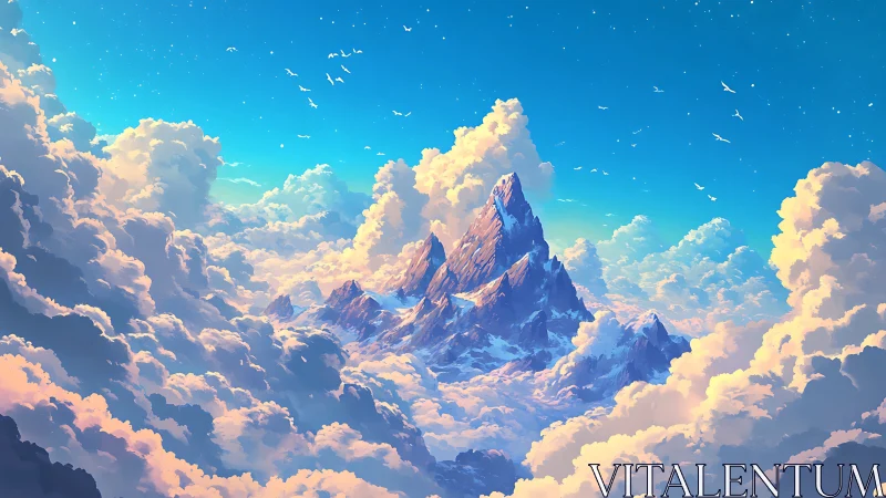 Dream-bright mountains floating in a sea of sunrise clouds.