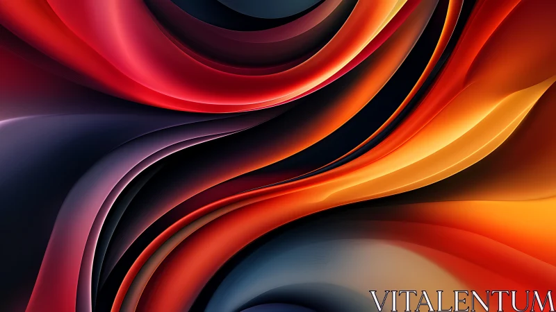Curved layered ribbons in red orange and dark gradients.