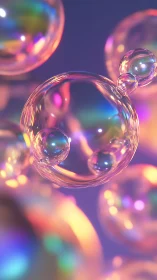 Iridescent translucent bubbles in shallow depth of field.