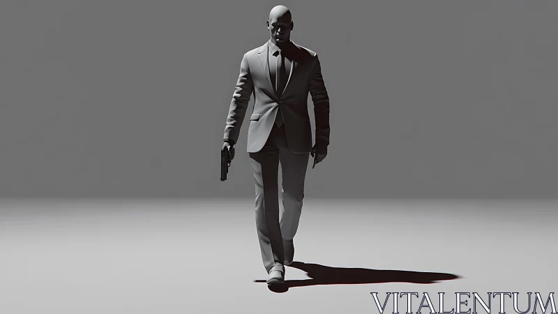 Shadowwalking hitman in a razor-sharp monochrome suit stride.