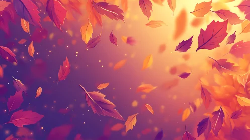 Autumn foliage drifts through radiant bokeh-lit atmosphere