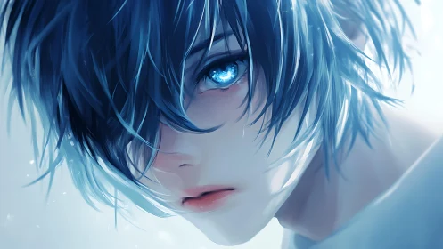 Icy blue eyed youth in high-key anime portrait lighting.