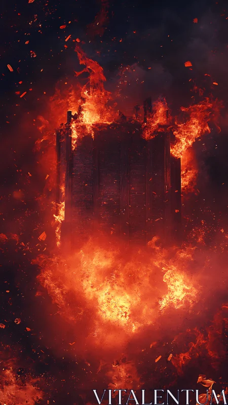 Inferno Engulfs Medieval Tower Structure in Apocalyptic Fire Display