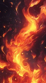 Dynamic flame composition with flowing orange and yellow gradients