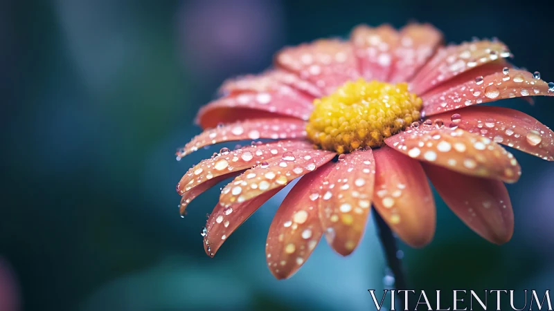 Close-up macro of wet orange daisy flower after rainfall.