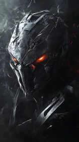 Smoldering armored sentinel with ember-bright gaze stands watch.