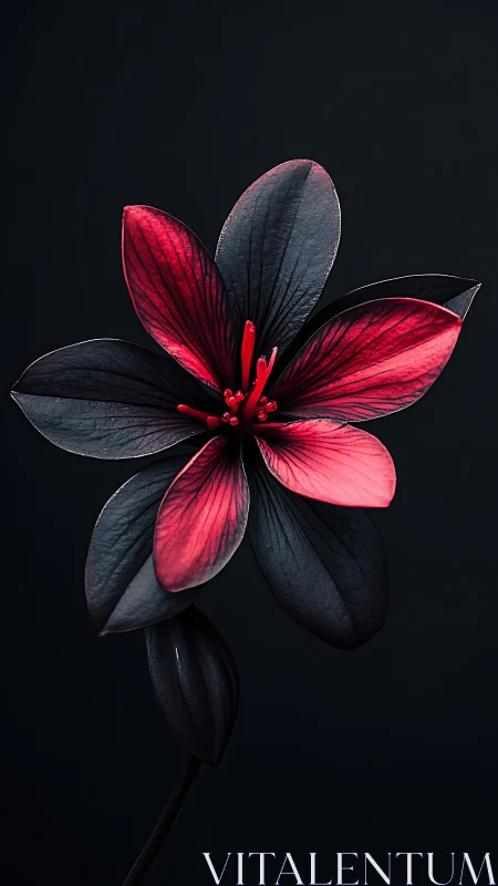 Red and Black Flower Against Dark Background.