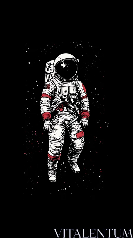 Lone spacewalker drifts calmly through a quiet starfield night