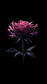 Deep Magenta Rose Against Black Background