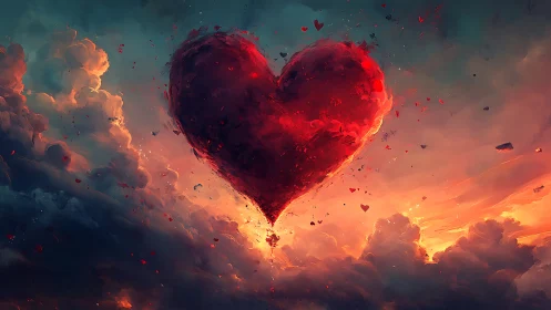 Glowing Heart Soars Through Fiery Skies