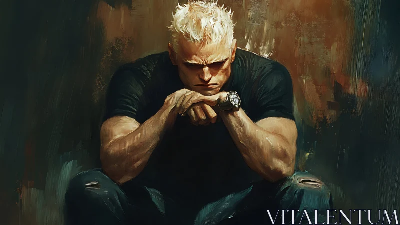 Brooding platinum fighter folded into a dusky corner.