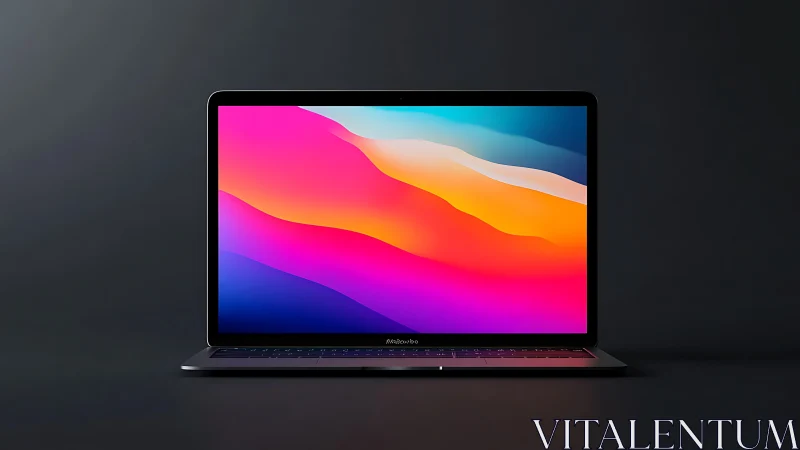 Front-facing laptop with vivid gradient display on dark stage.