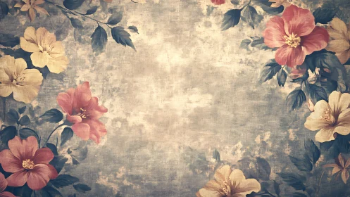 Vintage floral border frames textured pastel background softly