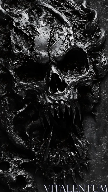 Gleaming obsidian skull beast emerging from sculpted night.