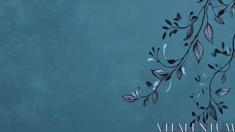 Botanical branch silhouette extends over textured teal field