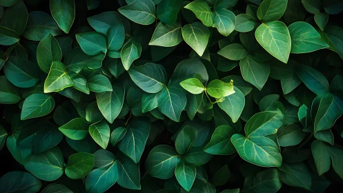Lush emerald leaves form a dense, softly lit garden canopy.