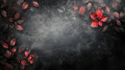 Red Flowers on Dark Textured Background