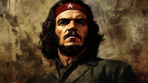 Male figure in military attire with red star headband portrait.