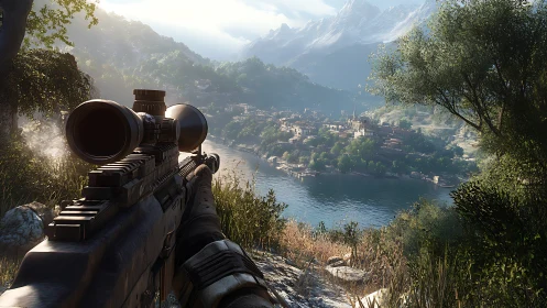 Sniper's Alpine View: Mountain Valley Beauty Awaits