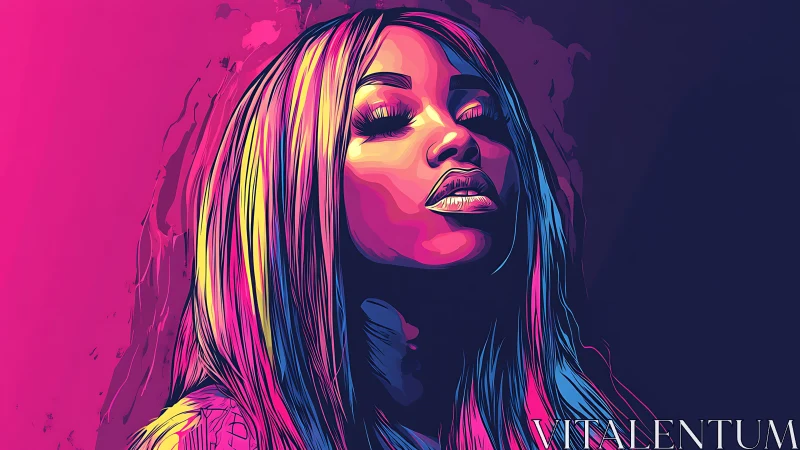 Neon portrait shows confident woman in bold duotone lighting