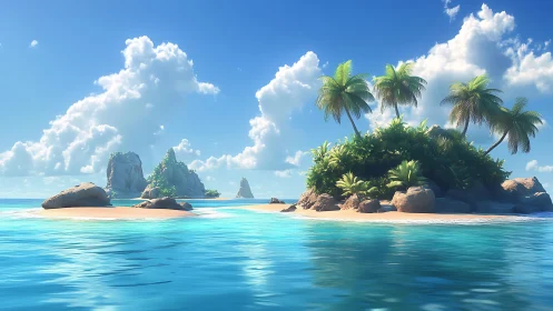 Tropical Island Archipelago with Palm Trees and Turquoise Waters.